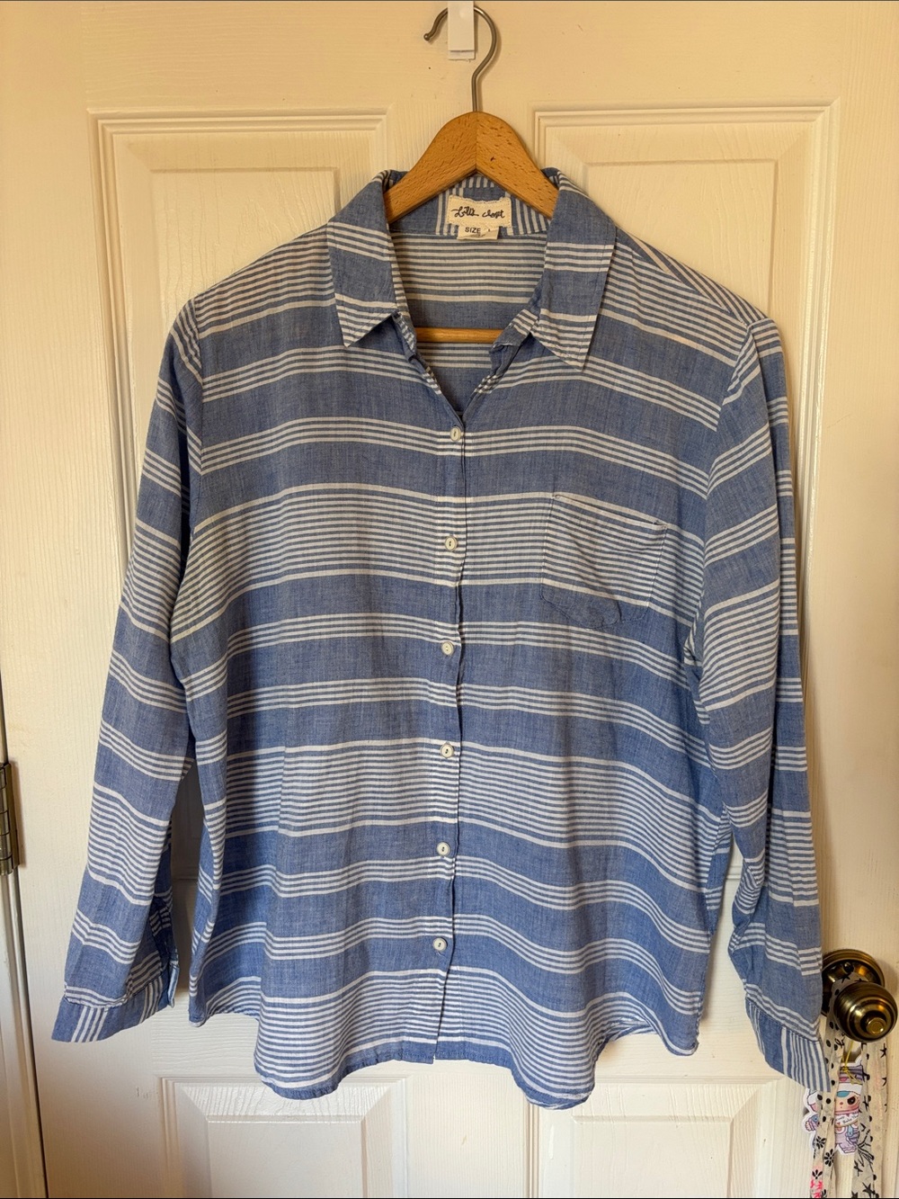 Little Closet Blue Striped Button Down Shirt Size L Cotton